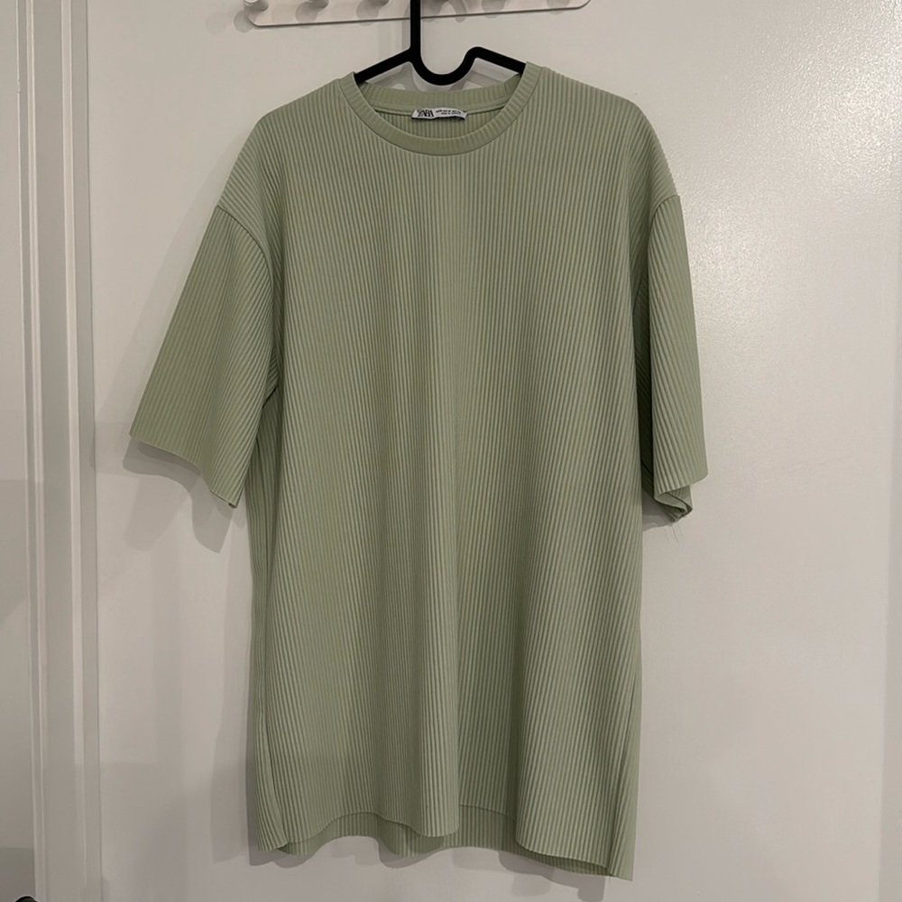 Zara light green stripe t-shirt